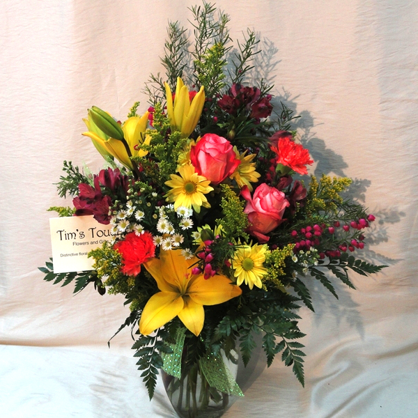 Smiles & Sunshine Bouquet with Red Vase